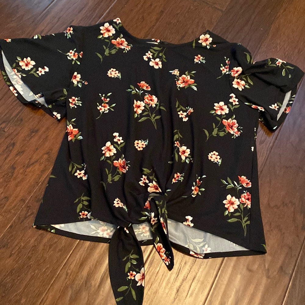 Black tie-front blouse